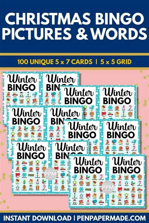 Winter Christmas Bingo Game Cards | Colorful Images & Text