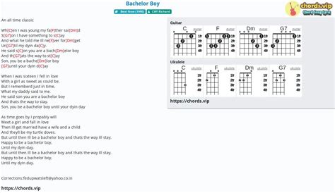 Hợp âm: Bachelor Boy - cảm âm, tab guitar, ukulele - lời bài hát | chords.vip