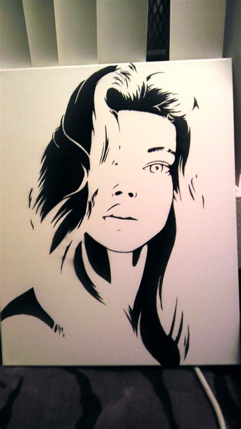 Girls face stencil painted on canvas by spoter18 on DeviantArt