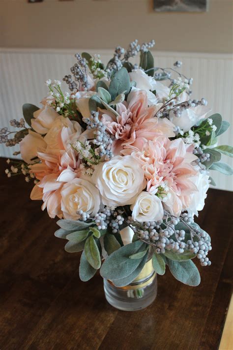 Champagne, Ivory, Gray and Dusty Blue Silk Wedding Flowers — Silk Wedding Flowers and Bouquets ...