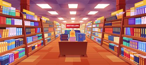 Cartoon bookstore interior with books on shelves 24232025 Vector Art at Vecteezy