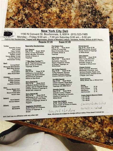 Menu of New York City Deli in Bourbonnais, IL 60914