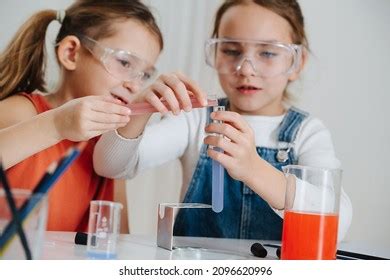 Happy Little Girls Doing Science Project Stock Photo 2096620996 ...