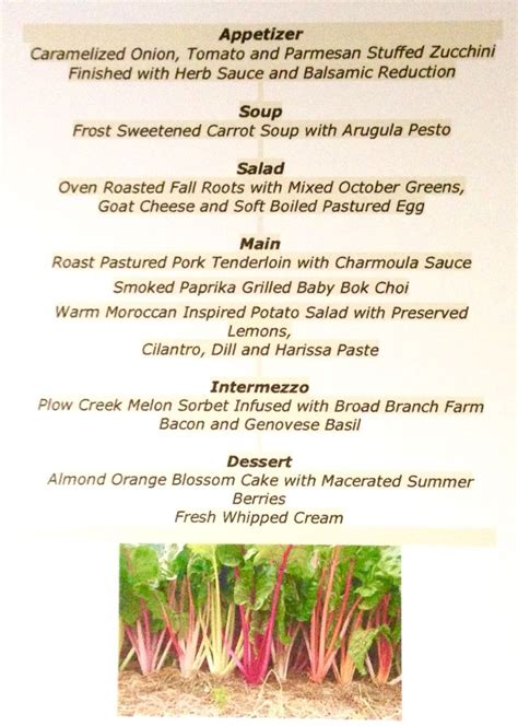 Farm to table dinner menu #BroadbranchFarm | Pastured pork, Arugula pesto, Herb sauce