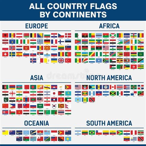 All country flags in the world by continents stock illustration in 2020 | All country flags ...