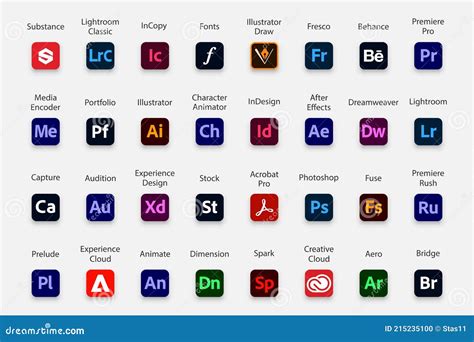 Adobe Products Icon Collection. Set of Adobe Logo Editorial Image - Illustration of portfolio ...