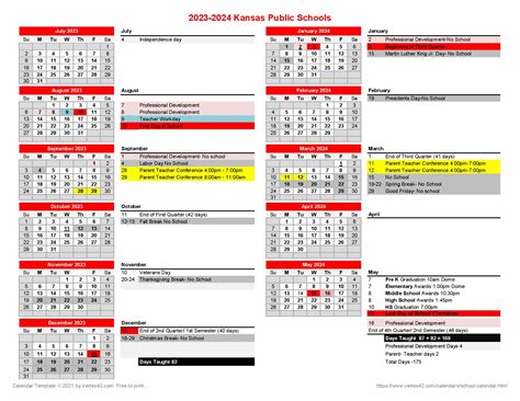 Kansas Public Schools Calendar 2024 in PDF