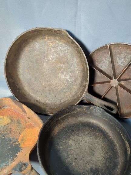 Cast Iron Skillet, Brands Include Griswold, Wagner Ware, And More, Qty 5, And Sad Iron - Mayo ...