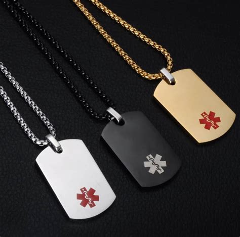 Personalized Stainless Steel Medical ID Dog Tag Pendant Necklace 24inch ...