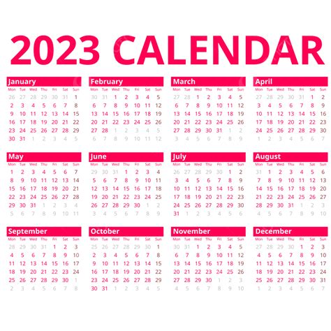 Pink Table 2023 Calendar Simple Calendar, 2023 Calendar, 2023 Calendar New, Calendar 2023 PNG ...