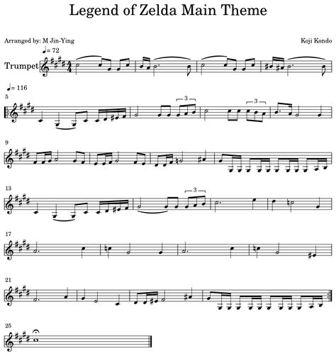 Legend of Zelda Main Theme - Sheet music for Trumpet