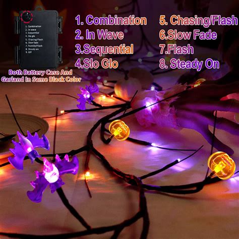 [Extra Long] 9 Ft 72 LED Orange & Purple Lights Halloween Willow Vine Twig Decor Garland with 12 ...