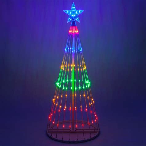 Wintergreen Lighting 4ft Multicolor Outdoor Christmas Light Show Cone Tree, 14-Function LED ...