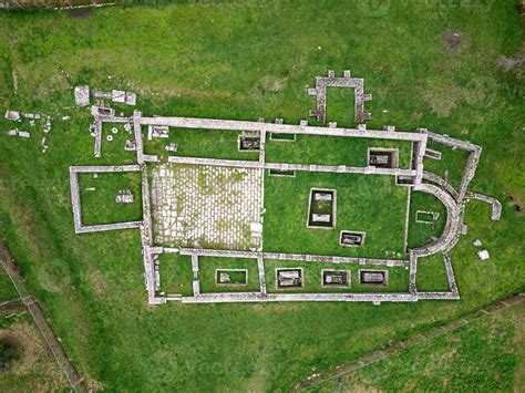 Aerial drone view of the Roman ruins of Salona at Solin, Croatia. Places of historic interest ...