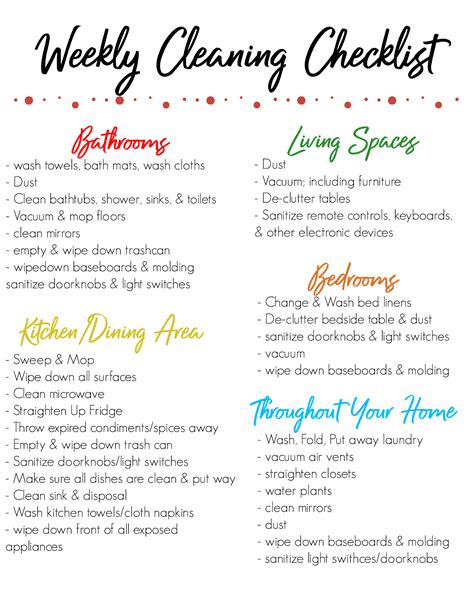 Free Printable Weekly Cleaning Checklist to Manage a Tidy Home - Nanny ...