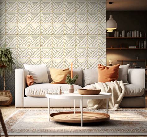 Golden geometric lines Living room wallpaper - TenStickers