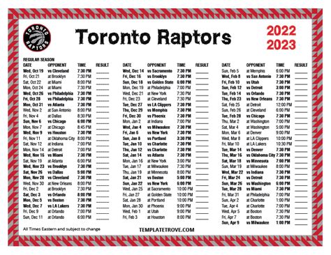 Printable 2022-2023 Toronto Raptors Schedule