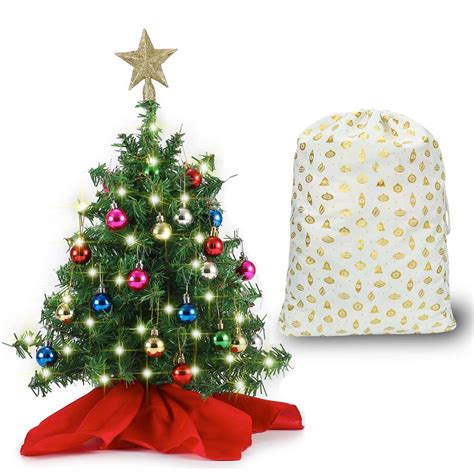 20" Tabletop Pre-lit Mini Christmas Tree Set with Clear LED Lights ...