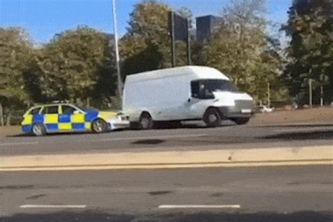 Moment Glasgow cops ram van that 'failed to stop during chase' through ...