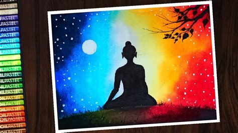 Glowing lord buddha drawing for beginners | Buddha purnima ( vesak ) drawing with oil pastel ...