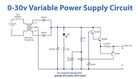 Simple Variable Power Supply Circuit 0-30V 2A