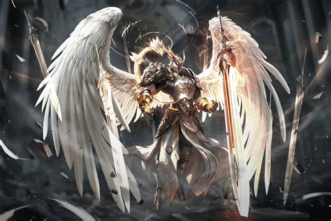 drawing, angel, warrior, weapon, sword, wings, feathers, helmet ...