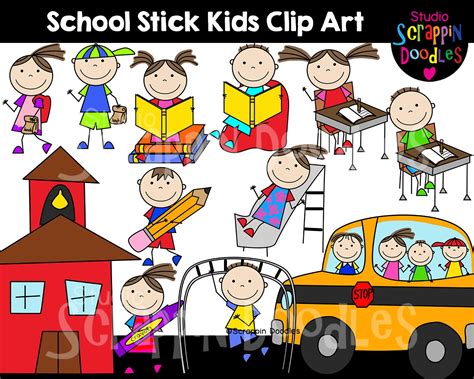 School Stick Kids Clip Art | Etsy
