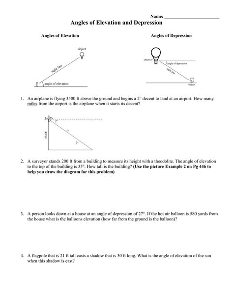 35 Angle Of Elevation & Depression Trig Worksheet - support worksheet