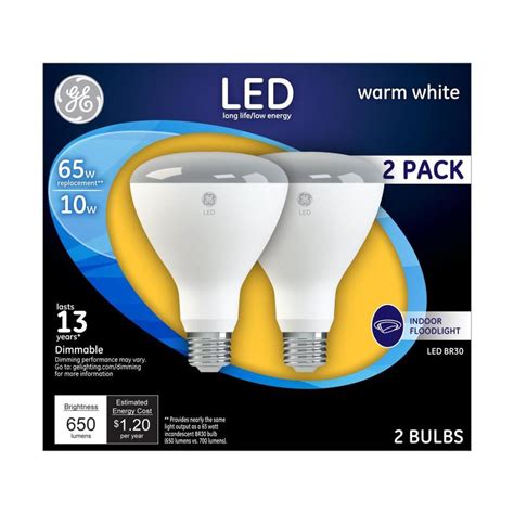 GE LED 65-Watt EQ LED Br30 Warm White Dimmable Light Bulb (2-Pack) at Lowes.com