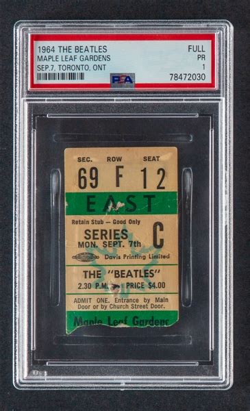 Lot Detail - September 7th 1964 Maple Leaf Gardens The Beatles Ticket Stub - Graded PSA 1