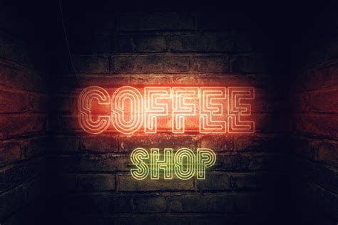 Coffee Shop Neon Sign stock illustration. Illustration of night - 133405553