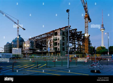 Demolition of the Palast der Republik, Palace of the Republic, in front of Berlin Cathedral and ...