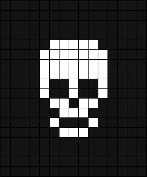 A small pixel art template of a clean white skull with its jaw attached ...