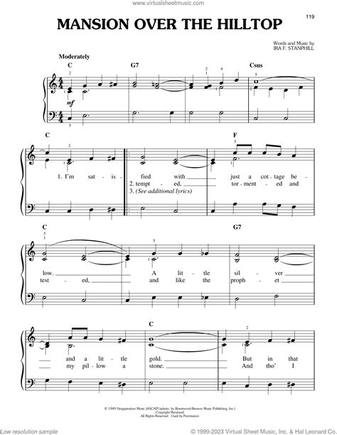 Mansion Over The Hilltop sheet music for piano solo (PDF)