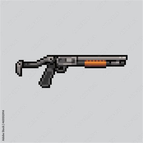 Pixel art Shotgun weapon. Pixelated Shotgun. Shotgun weapon icons ...