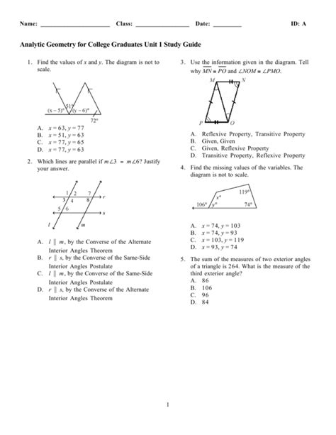 Analytic Geometry for College Graduates Unit 1 Study Guide