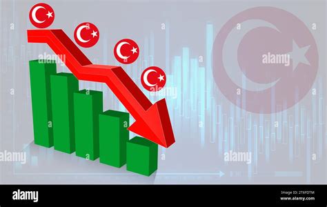 Fall of the Turkey Economy. Recession graph with a red arrow on the ...