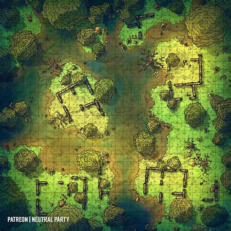 [OC][Art] Swamp Ruins Battlemap : r/DnD