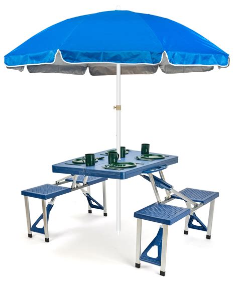 Portable Aluminum Folding Picnic Table with 4 Seats and Portable ...