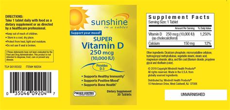 Sunshine Super Vitamin D 250mcg (10,000 IU) - Windmill Vitamins