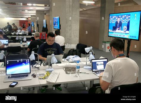 A view of the media centre inside the arena corinthians hi-res stock ...