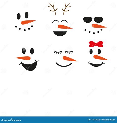 Cute Funny Snowman Face Set Vector Illustration Stock Vector ...