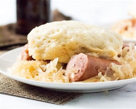 Slow Cooker Sauerkraut and Dumplings with Beer Braised Kielbasa #Entree #German #Recipe via Fox ...