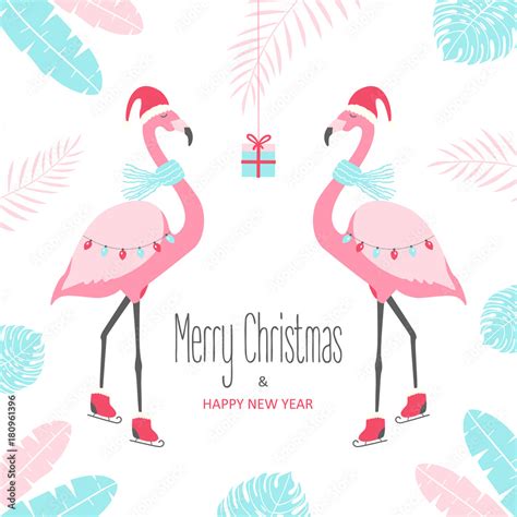 Christmas card with flamingo. Vector illustration Stock Vector | Adobe ...