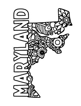 MARYLAND Coloring Pages (State Name / Shape & Floral Mandala) by Fresh ...