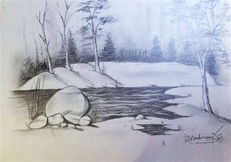 18+ Winter Landscape Pencil Drawing - Scenery Drawing ...