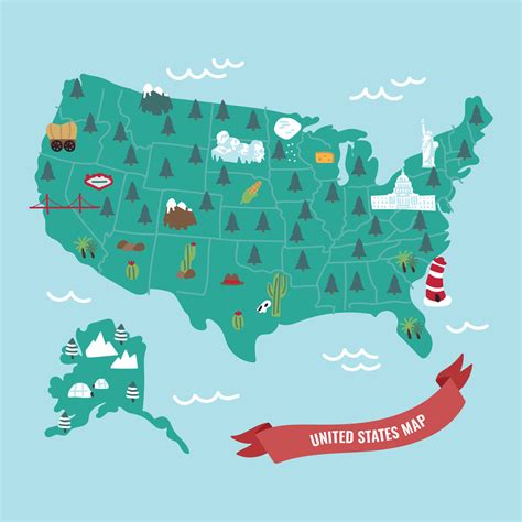 Colorful Map Of Usa States Vector Outline Illustration Us Map Scale Images