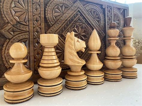 Wooden Chess Pieces, Chess Set Wood, Wooden Chess Set Handmade, Hand ...