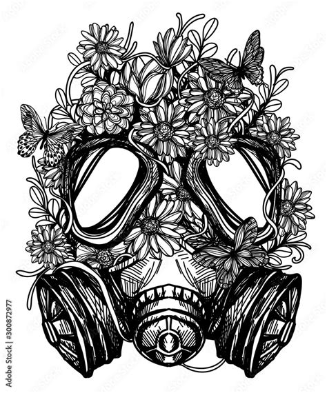 flower in gas mask toxicity emblem can be used tattoo design Stock ...