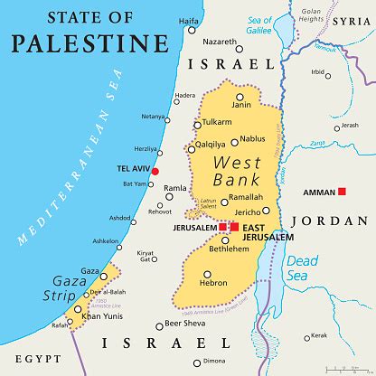 State Of Palestine West Bank And Gaza Strip Political Map Stock Illustration - Download Image ...